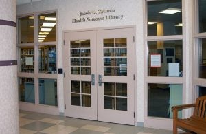 Photo: Front door of Jacob D Zylman Health Sciences Library