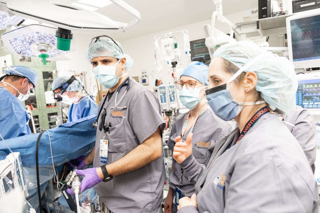 University of Virginia Anesthesiology Residency Program Director in the operating room teaching residents.