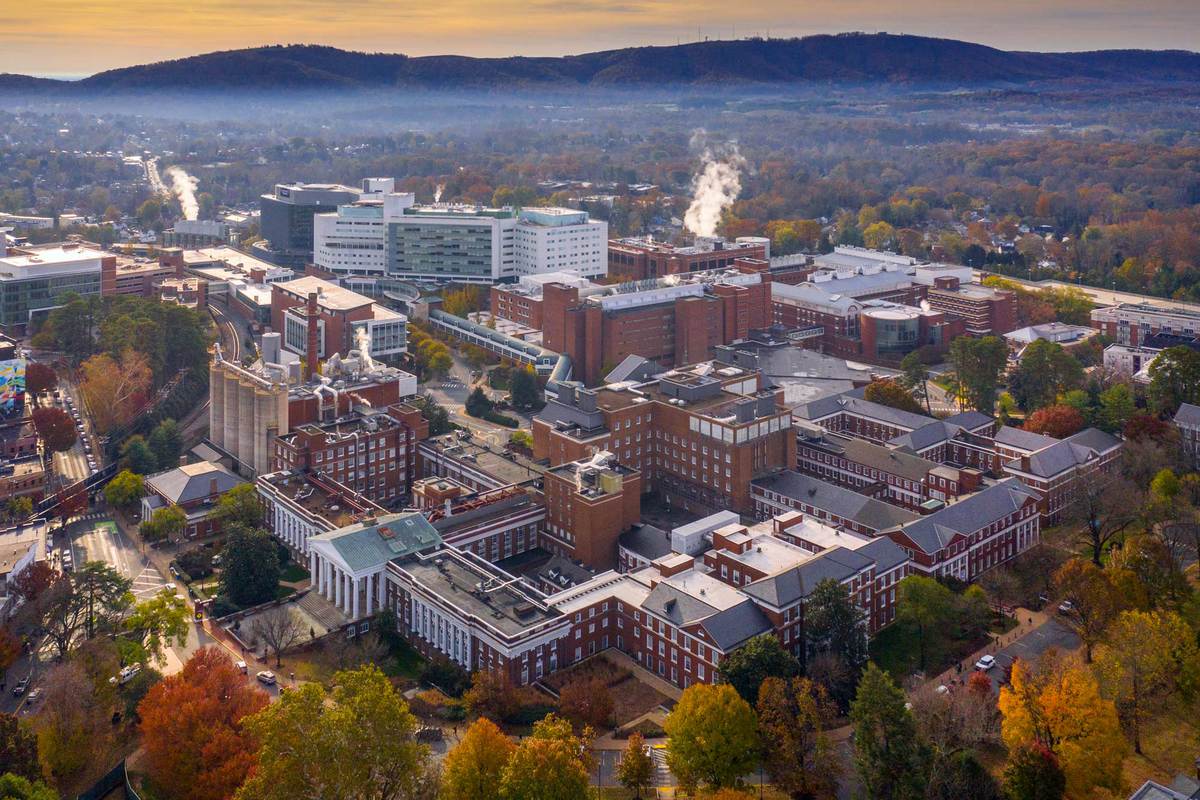University of Virginia Medical Center aerial view in Autumn