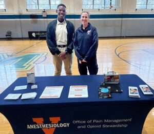 UVA OPMOS Presentation at Miller School as Charlottesville Albemarle Rescue Squad Chief Virginia Leavell and Miller senior Damien Kerseborn, who is training to be an EMT