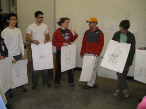 students in life drawing
