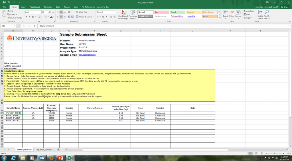 sample information spreadsheet