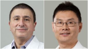 From left to right, Roger Abounader, MD, PhD; and Hui Li, PhD