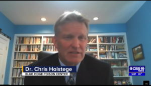 Dr. Christopher Holstege speaking to a CBS19 News reporter on virtually.