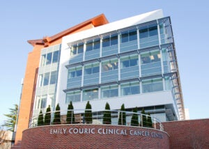 Daytime exterior photo of UVA's Emily Couric Clinical Cancer Center