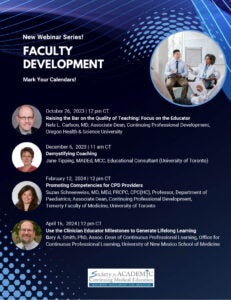 A flyer sharing webinar dates and topics