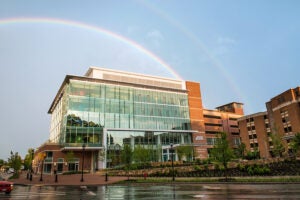 Rainbow over UVA hospital building