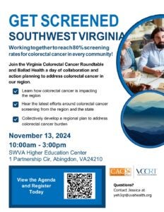 SWVA Regional Action Planning Colorectal Cancer Roundtable Meeting @ SWVA Higher Education Center