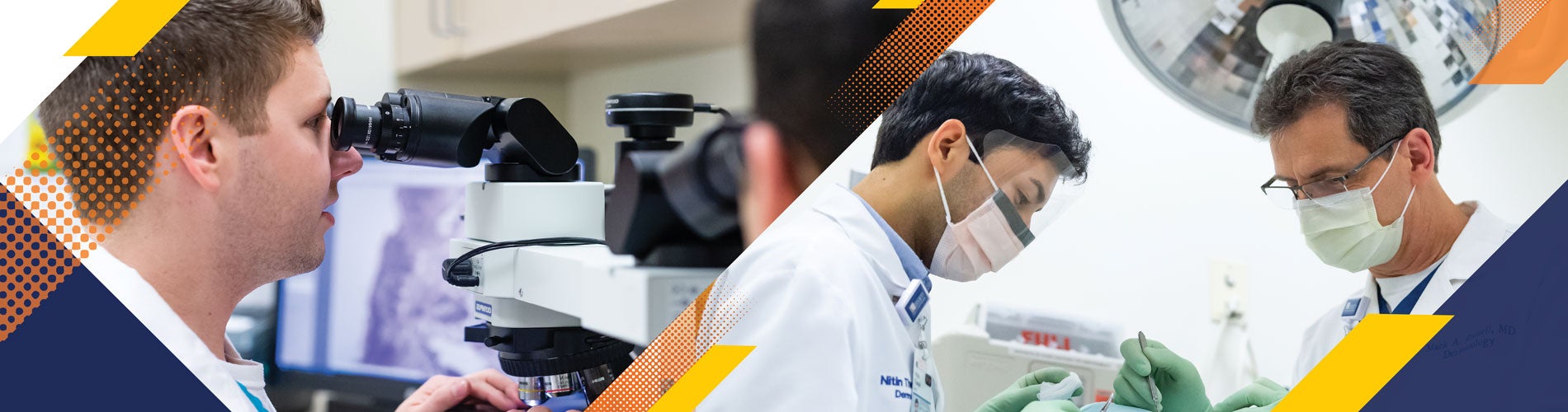 banner image of mohs fellowship looking at microscope and performing surgery