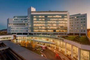 Aerial shot of University of Virginia Medical Center Hospital entrance