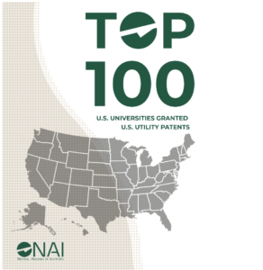 Image courtesy of the National Academy of Inventors. Depicted is the title "Top 100 US universities granted US patents"