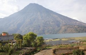 view of a volcano and lake in Guatemala