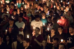 nighttime photo of the candlelight vigil
