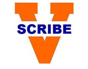 university split v logo with text "scribe"