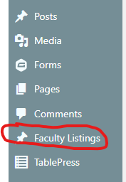 Admin Faculty Listings Link