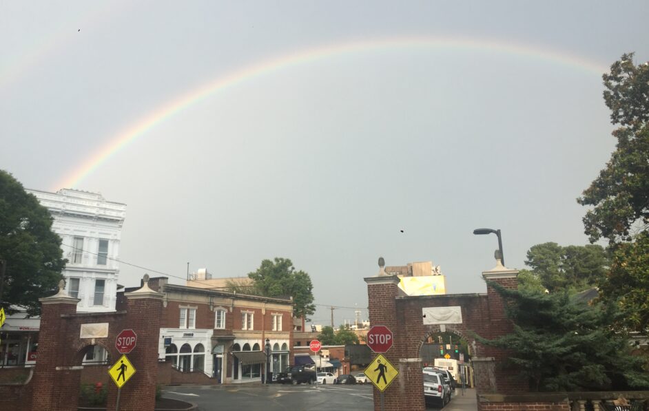 A rainbow arcing over UVA Medical Center