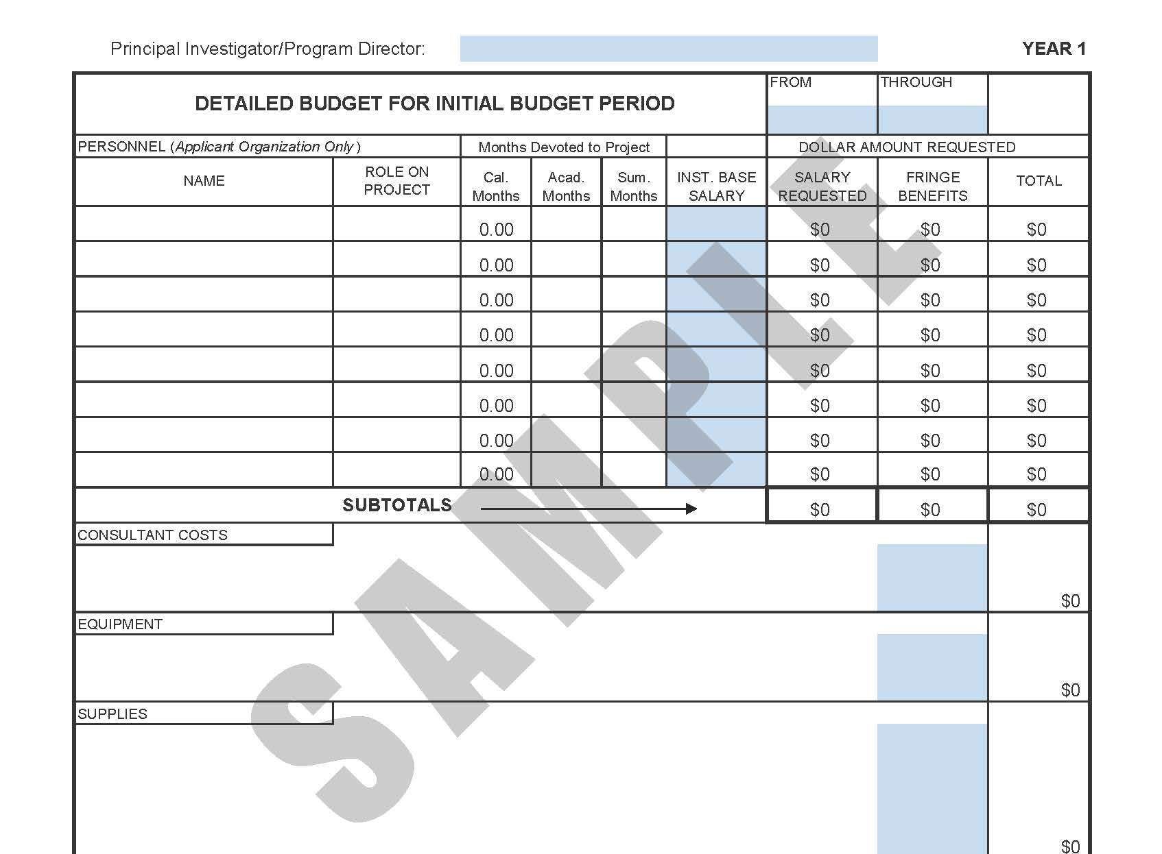 Nih Budget Template DocTemplates