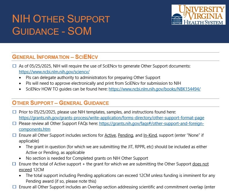 Other Support Guidance (NIH)