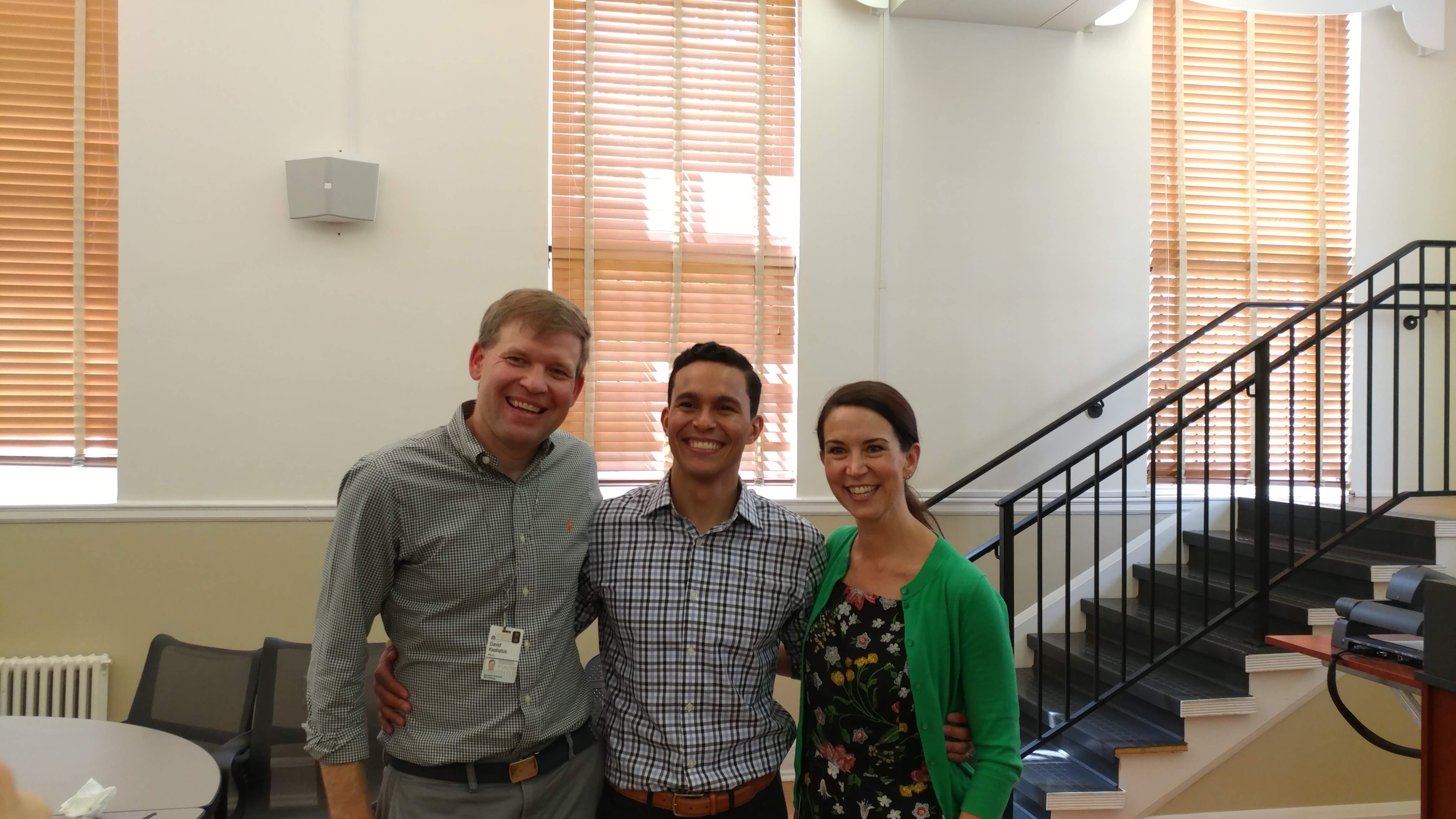 Group picture of Dr. Nascimento and Dave and Jen Kashatus after his successful defense. 
