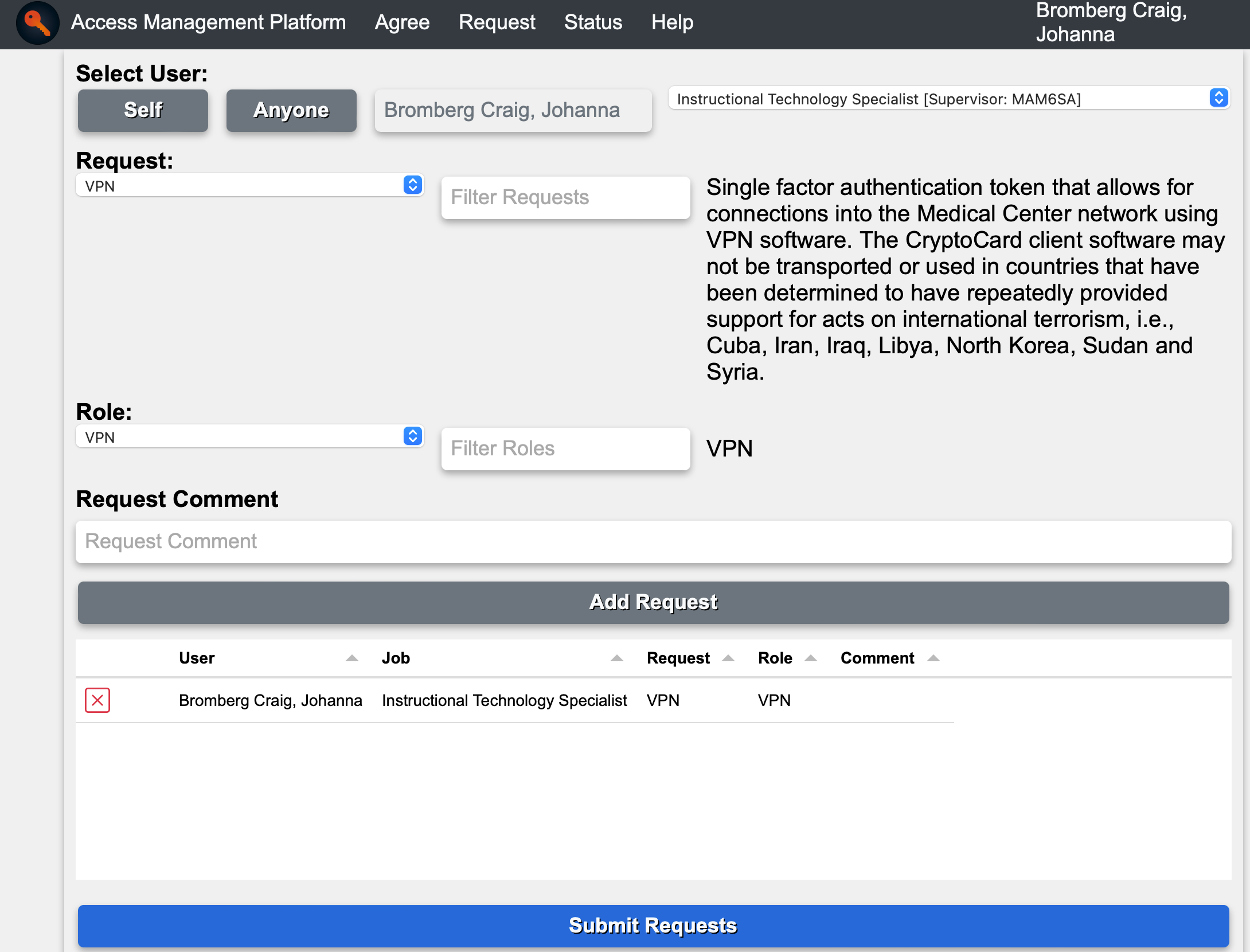 VPN form