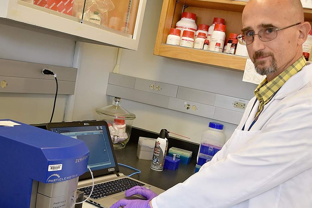 Lab member working on a laptop