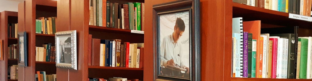 The DOPS library with a Photo of Dr. Ian Stevenson, our founder