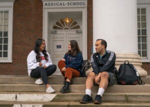 PHS students take a break in front of UVA's Old Medical School Building.