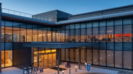 Image of the new Ivy Mountain Orthopaedic Center at dusk. 