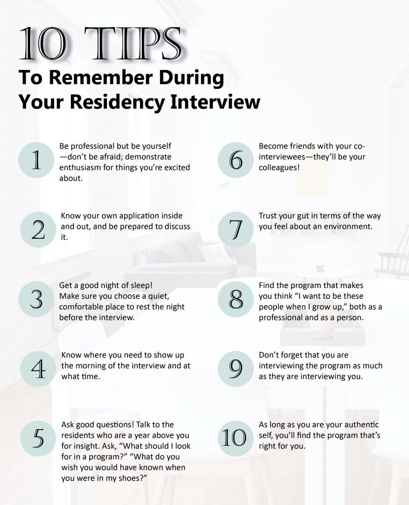UVA Radiology - infographic with 10 tips for your residency interview