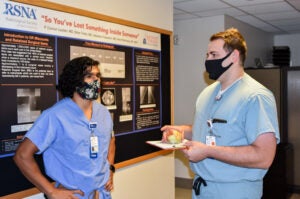 UVA Radiology resident Xavier Mohammed takes a break with a fellow resident