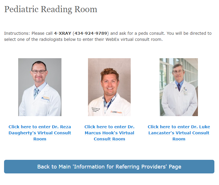 UVA Pediatric Virtual Reading Rooms on the intranet