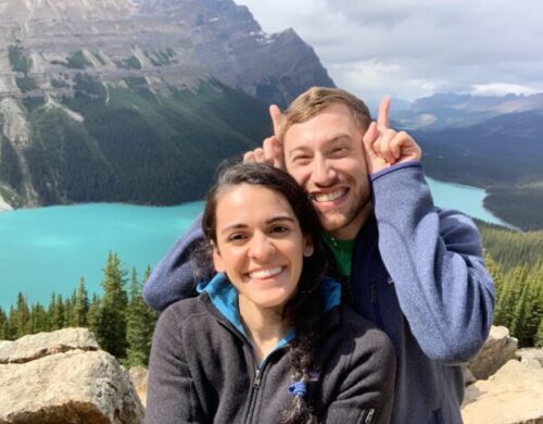 UVA Radiology resident Dr. Chaudhry and her husband in Banff, Canada