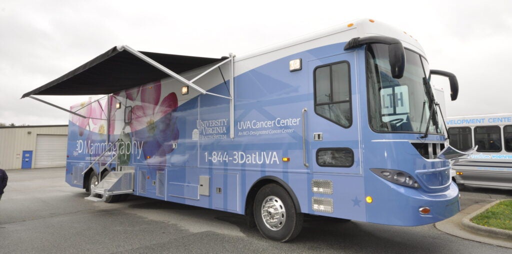 UVA Mobile Mammography Coach pulled up to a community facility