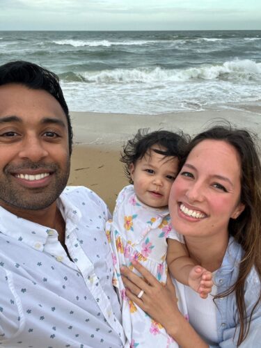UVA Radiology resident Dr. Rob Sukumar with his daughter, Maya, and wife, Jackie
