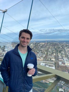 Brandon Allen overlooking cityscape