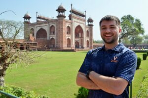 Spencer Barbera in front of castle