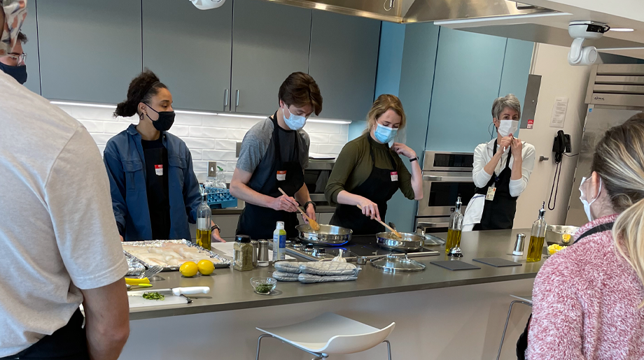 Medical students collaborate in Wellness cooking programs to develop healthy eating habits and understanding of foods’ importance in wellbeing for themselves and their patients.