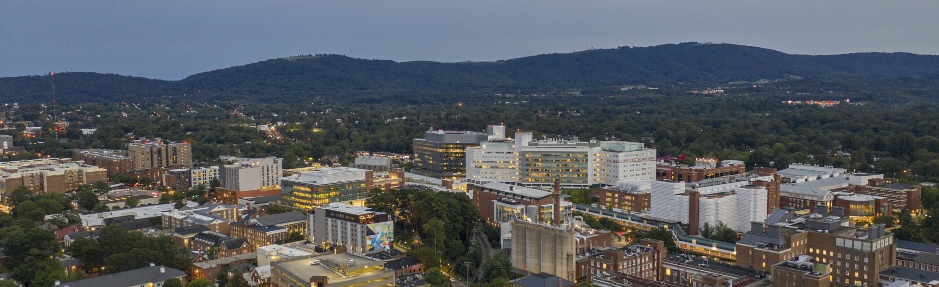 University of Virginia Medical System Aerial View at dusk
