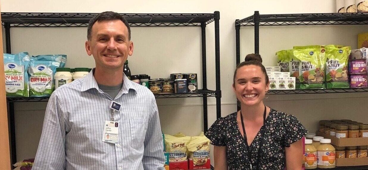 Dr. Gander and collaborator, Olivia Obertello, RDN, in the healthy food pantry.