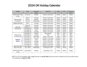 2024 OR Holiday Schedule