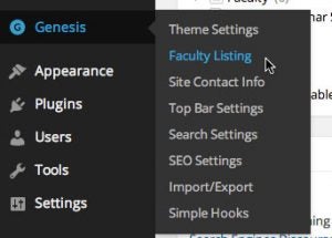 Genesis Faculty Listing in admin menu