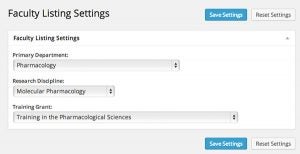 Faculty Listing Settings Page