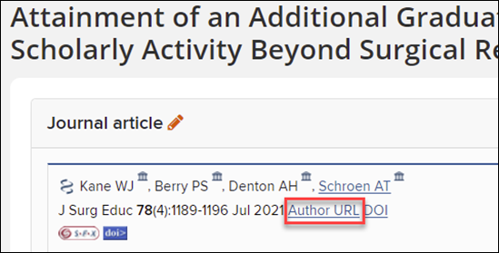 Author URL for Journal article