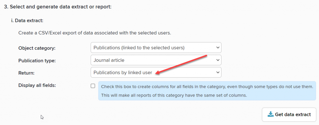 Generate report including publications from linked users