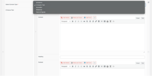 From the drop down menu select the two column text option