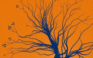 blue tree on orange background